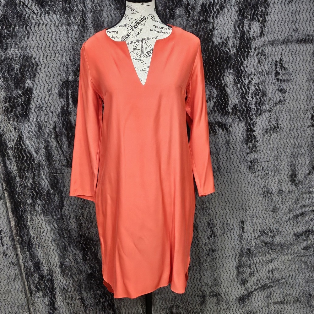 Amanda Uprichard Dress Size P/XS Orange 100% Silk Shift High Low Designer (READ)